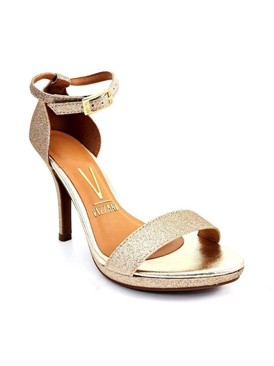 Vizzano Anatomic Platform Women's Sandals with Ankle Strap Gold with Thin Low Heel