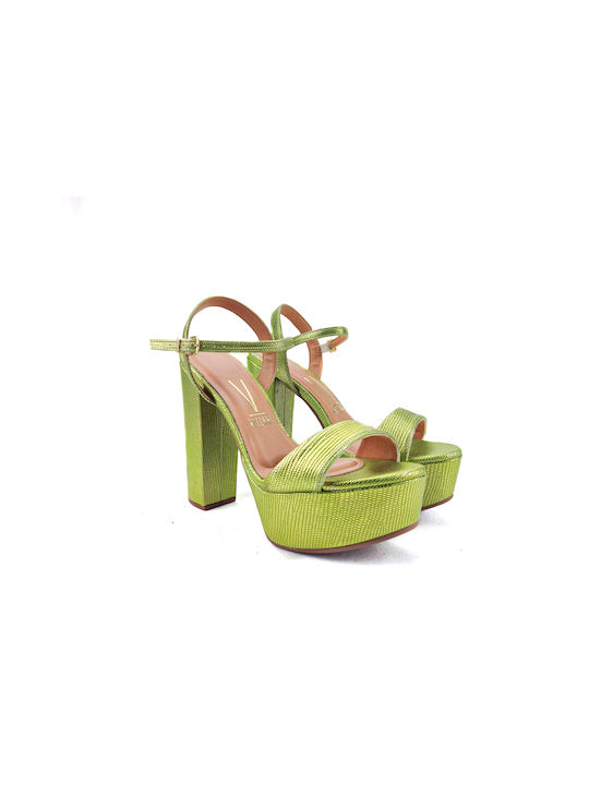 Vizzano Platform Synthetic Leather Women's Sandals Green with Chunky High Heel