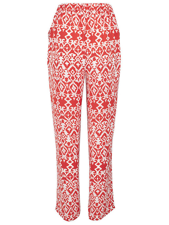 Women's High-waisted Fabric Trousers with Elastic in Loose Fit Orange