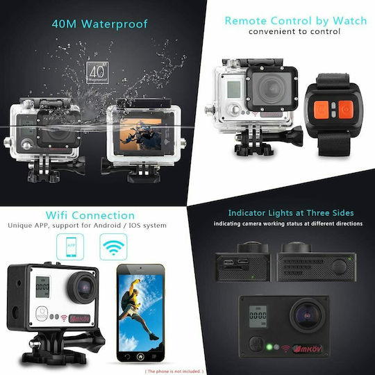 Amkov AMK7000S Action Camera 4K Ultra HD Underwater with Screen 2" and Wi-Fi Silver