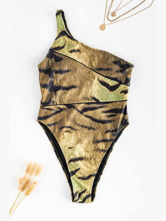 Ολόσωμο Μαγιό με Αφαιρούμενη Ενίσχυση Animal Print Χακί
