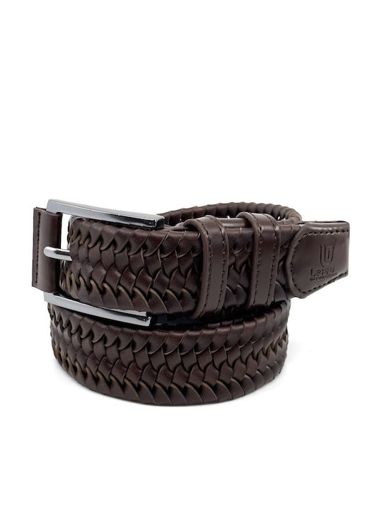 Elastic Men's Belt Leather Knitted Brown
