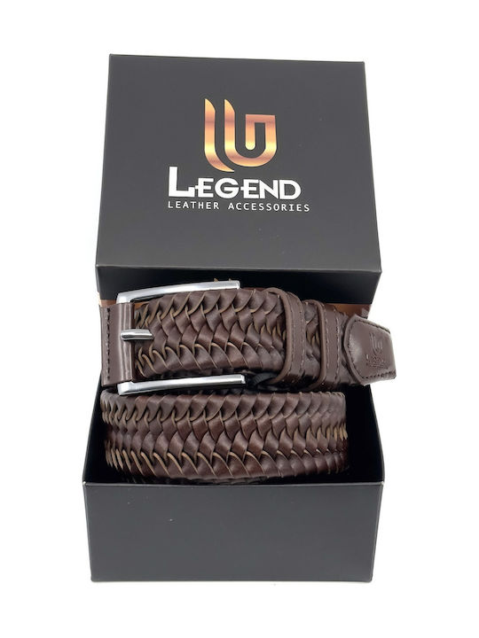 Elastic Men's Belt Leather Knitted Brown