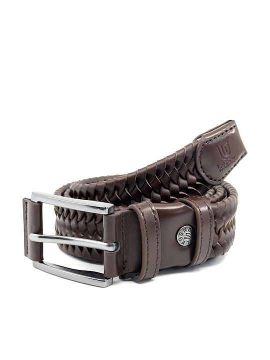 Elastic Men's Belt Leather Knitted Brown