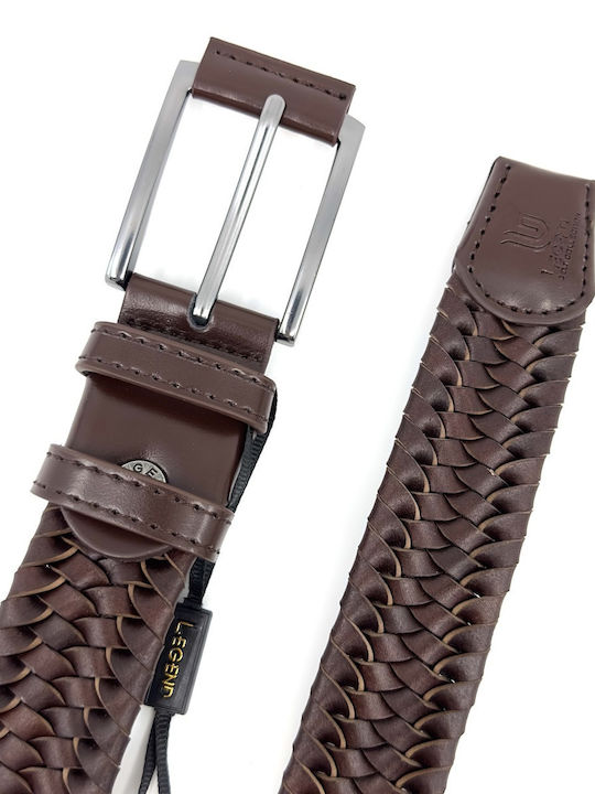Elastic Men's Belt Leather Knitted Brown