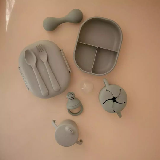 Mushie Set de mâncare pentru copii din plastic Verde