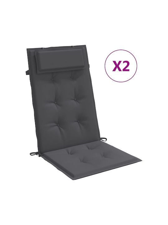 vidaXL Waterproof Garden Chair Cushion with Back Gray 2pcs 50x120cm.