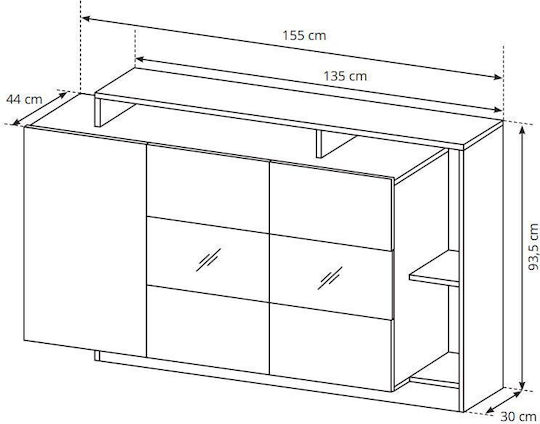 Μπουφές Ξύλινος Καρυδί / Λευκό 155x44x93.5cm