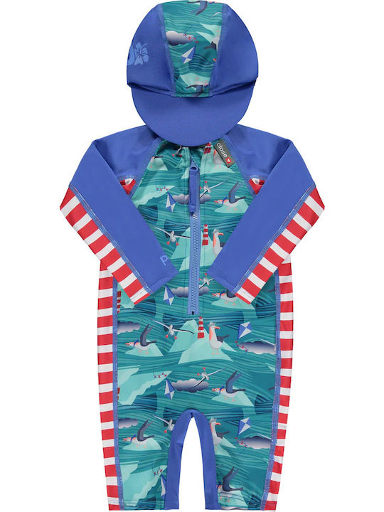 Close Parent Kids Swimwear One-Piece with Hat Blue