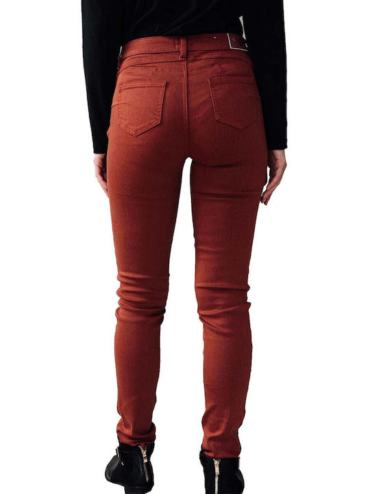 C'est Beau La Vie Damen Stoff Hose Push-up Slim Fit Rot