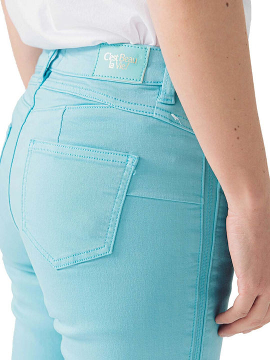 Damen Stoff Hose Push-up in Schlanker Passform Hellblau
