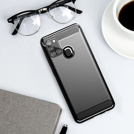 Techsuit Carbon Back Cover Silicon Negru (Galaxy A21s)