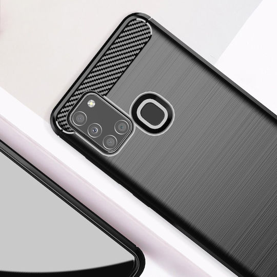 Techsuit Carbon Back Cover Silicon Negru (Galaxy A21s)