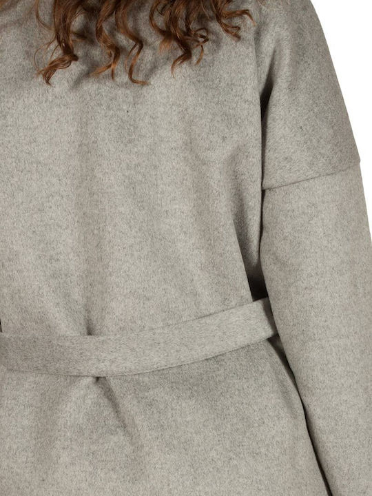 Wool Women's Gray Coat with Buttons