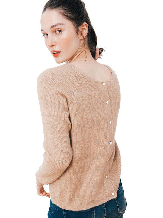 C'est Beau La Vie Women's Knitted Cardigan with Buttons Beige