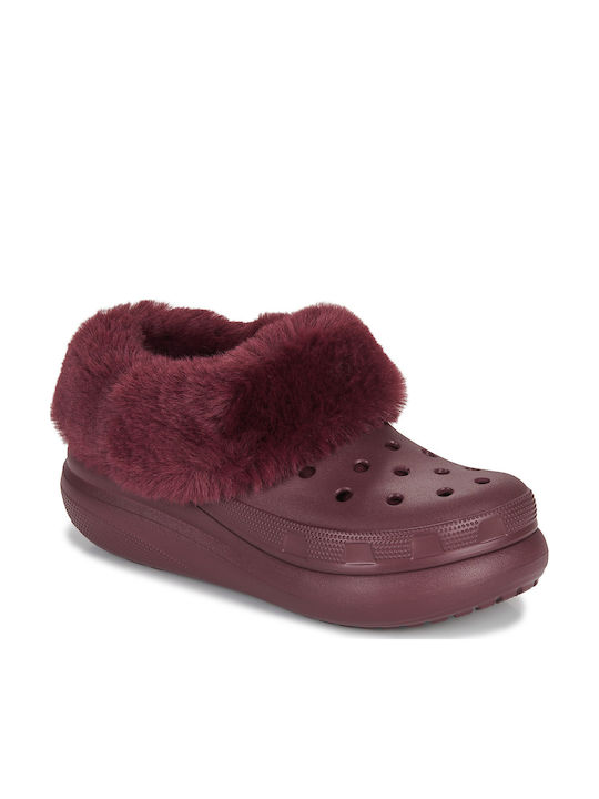 Crocs Furever Crush Women's Clogs with Fur Burgundy