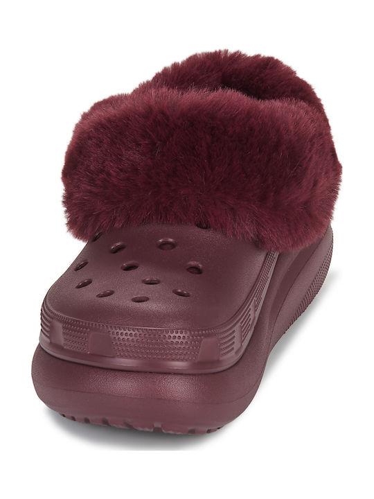 Crocs Furever Crush Women's Clogs with Fur Burgundy