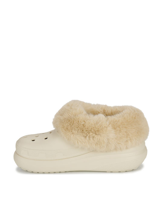Crocs Furever Crush Women's Clogs with Fur Beige