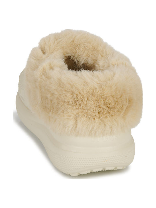 Crocs Furever Crush Women's Clogs with Fur Beige