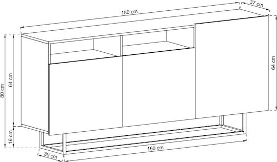 Μπουφές Ξύλινος Γραφίτης 180x37x82cm