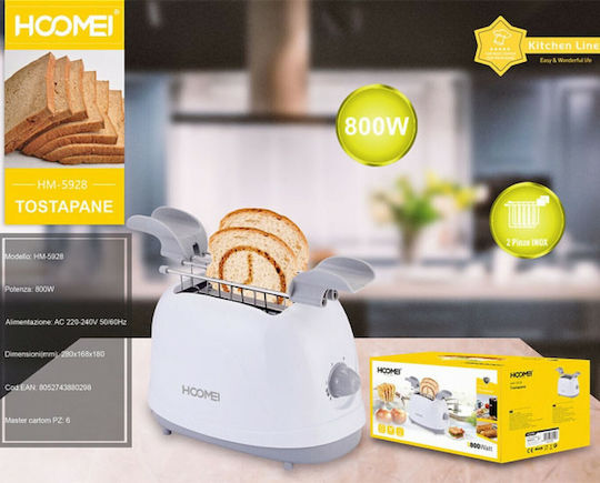 Hoomei Toaster 2 Slots 800W White