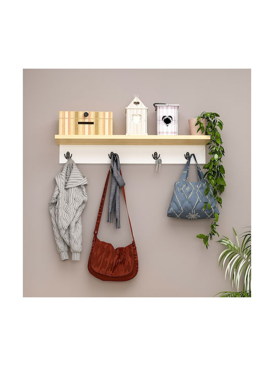 Wooden Wall Hanger with 4 Slots White 1pc