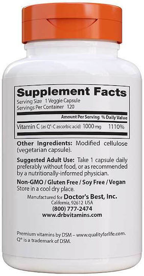 Doctor's Best Vitamin C Витамин за Кожата & Антиоксидантно действие 1000мг 120 вегетариански капсули