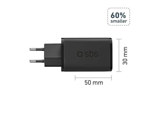 SBS Incarcator Fără Fir GaN Cu Port USB-C 65W Livrarea Energiei Negru (TRGAN1C65W)