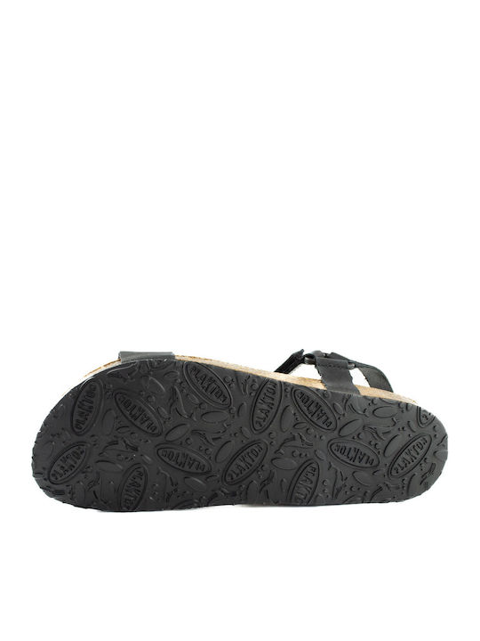 Leather Women's Flat Sandals with Strap in Black Color