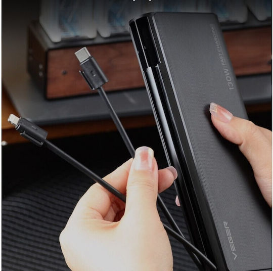 Veger TC130 Power Bank 25000mAh 130W cu Port USB-A și Port USB-C Livrarea energiei Negru