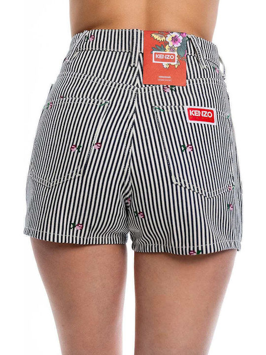 Rinse Denim Stripe Women's High Waist Jean Shorts Blue