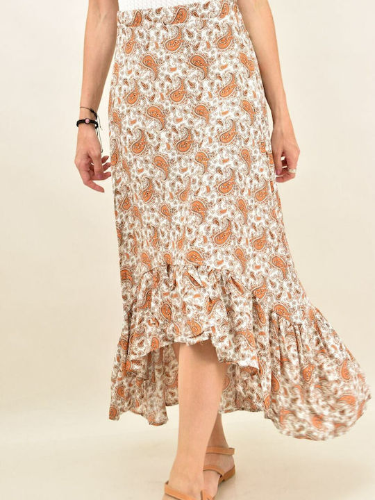 Ψηλόμεση Midi Φούστα Floral Πορτοκαλί