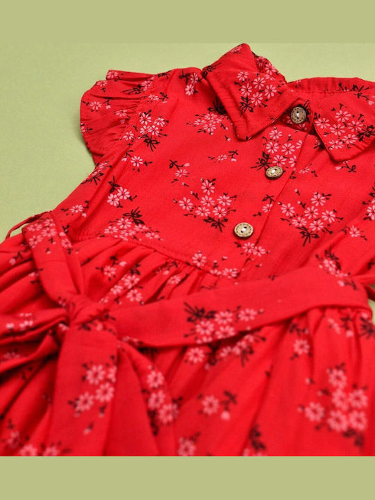 Children's Dress Short Sleeve Floral Set with Accessories Red