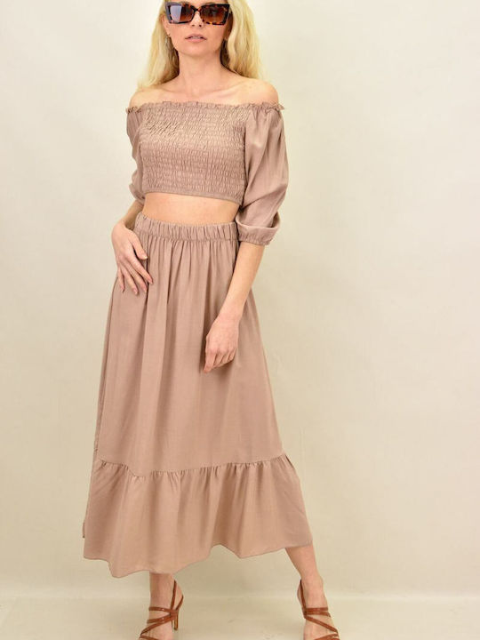 Set mit Hoch tailliert Midi Rock Rosa