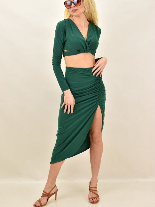 Potre Set with Midi Skirt in Green color