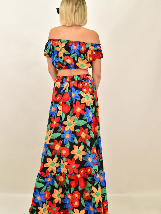 Σετ με Maxi Φούστα Floral Μαύρο