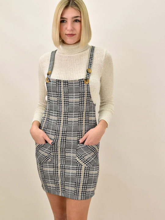 Potre Set with Mini Skirt Checked in Gray color