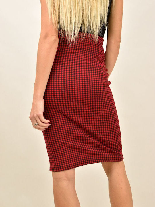 Pencil High-waisted Midi Skirt Checked Red
