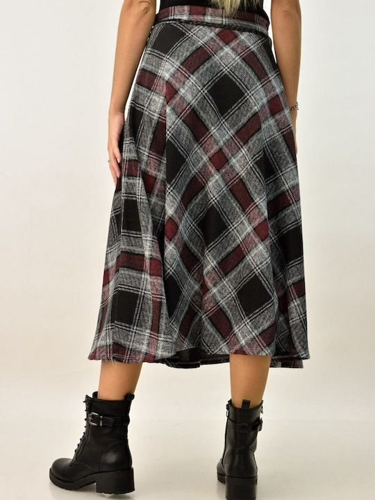 Potre Midi Skirt Checked in Burgundy color