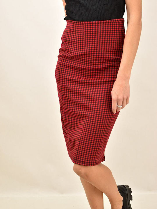 Pencil High-waisted Midi Skirt Checked Red
