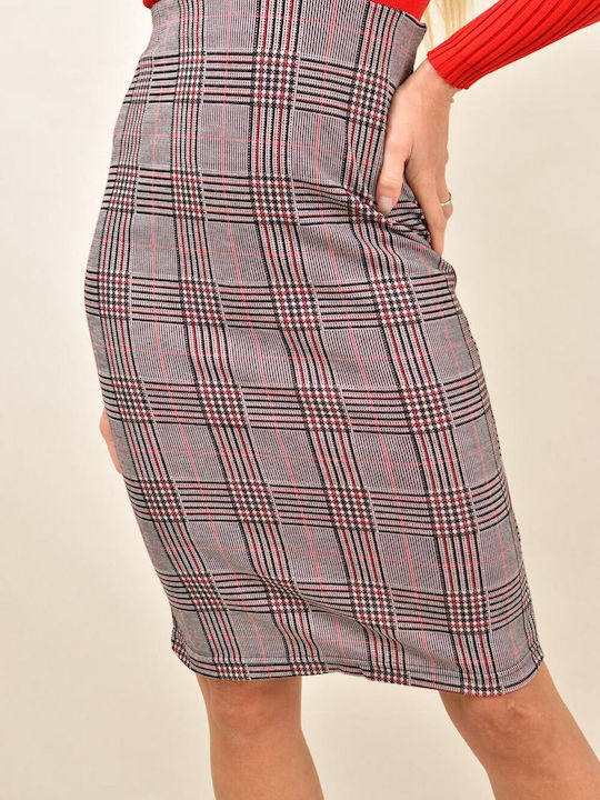 Potre Pencil High Waist Midi Skirt Checked in Burgundy color