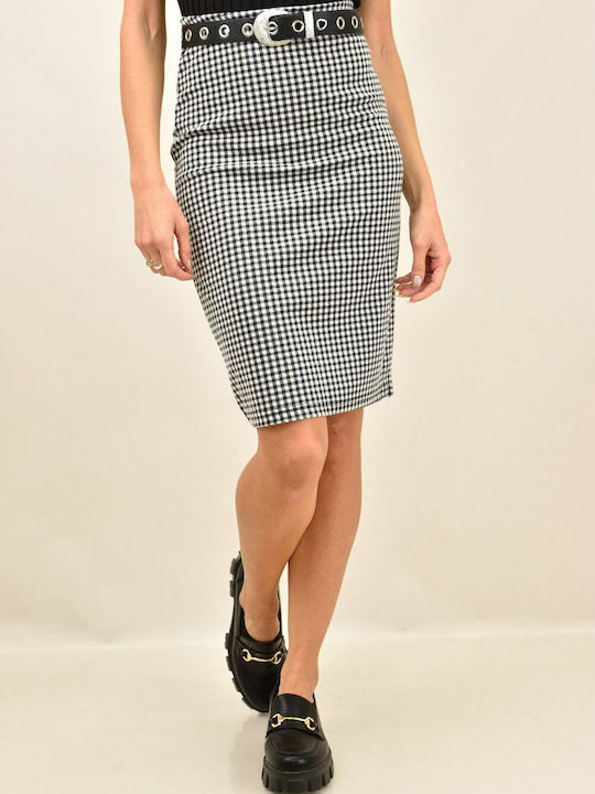 Potre Pencil High Waist Midi Skirt Checked in Ecru color