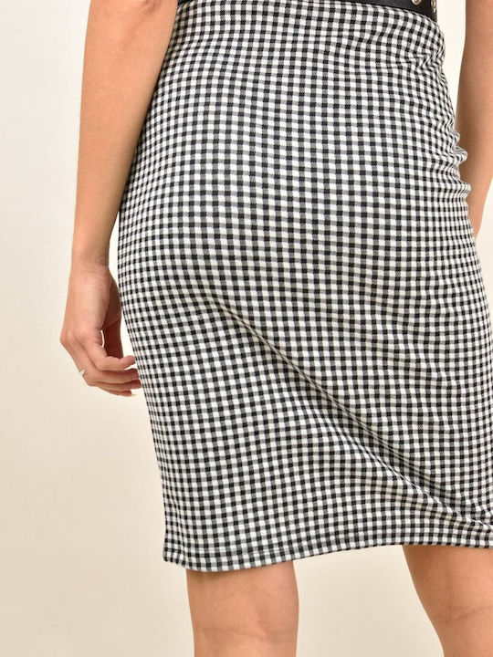 Pencil High-waisted Midi Skirt Checked Ecru