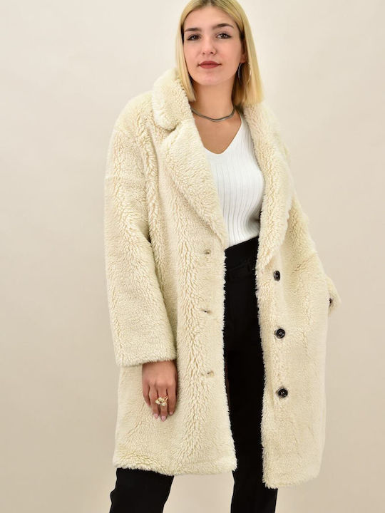 Mouton Women's Beige Coat with Buttons