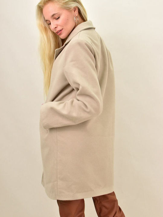 Women's Beige Coat with Buttons