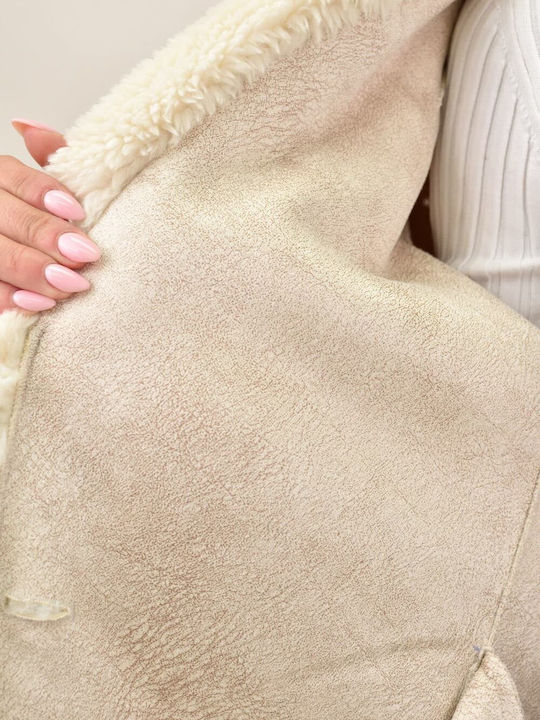 Mouton Women's Beige Coat with Buttons