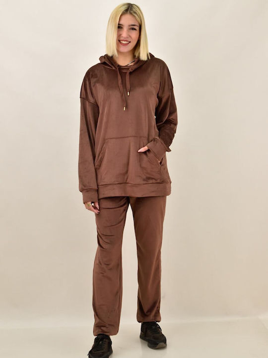 Potre Damen-Sweatpants-Set Braun Samt