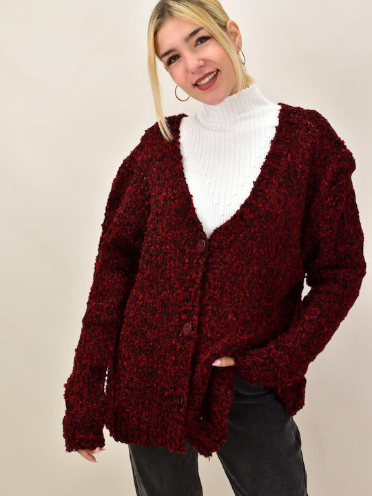 Potre Long Women's Knitted Cardigan with Buttons Burgundy