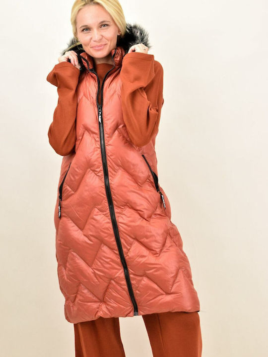 Lang Damen Ärmellos Puffer Jacke für Winter Rot