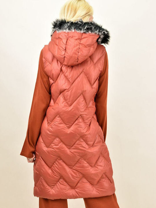 Lang Damen Ärmellos Puffer Jacke für Winter Rot
